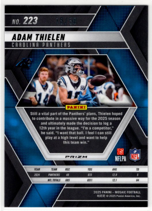 Adam Thielen 2025 Panini Mosaic Disco Prizm Purple Card #223 16/50