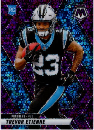 Trevor Etienne 2025 Panini Mosaic Disco Prizm Purple RC Card #340 26/50