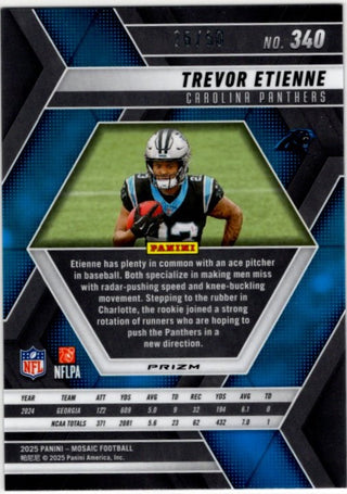 Trevor Etienne 2025 Panini Mosaic Disco Prizm Purple RC Card #340 26/50