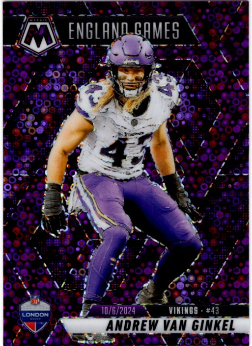 Andrew Van Ginkel 2025 Panini Mosaic England Games Prizm Purple Disco Card #251 25/50
