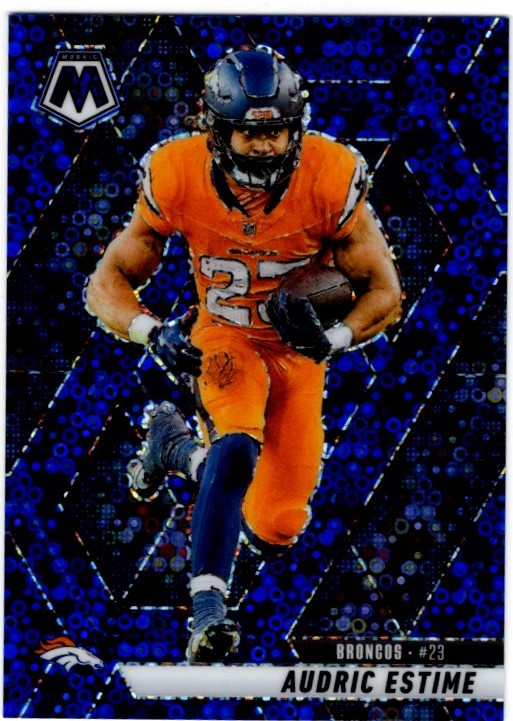 Audric Estime 2025 Panini Mosaic Disco Prizm Blue Card #208 43/99