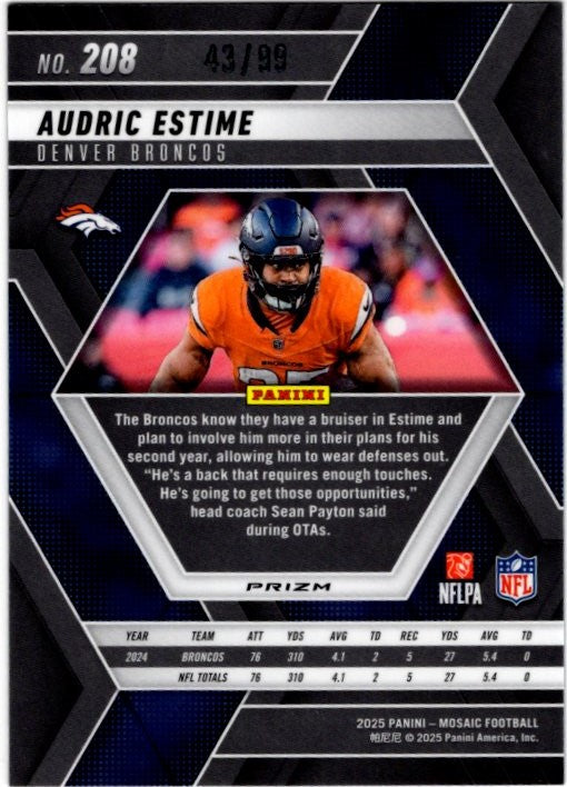 Audric Estime 2025 Panini Mosaic Disco Prizm Blue Card #208 43/99