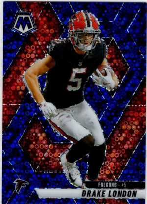 Drake London 2025 Panini Mosaic Disco Prizm Blue Card #250 42/99