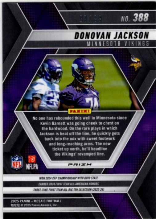 Donovan Jackson 2025 Panini Mosaic Disco Prizm Blue RC Card #388 33/99