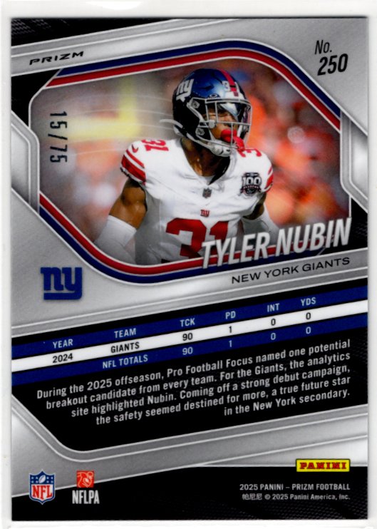 Tyler Nubin 2025 Panini Prizm Disco Purple Card #250 15/75