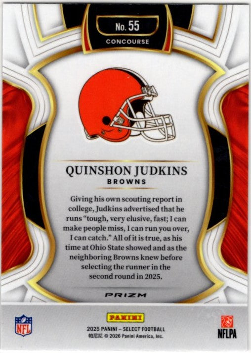 Quinshon Judkins 2025 Panini Select Prizm Concourse RC Card #55