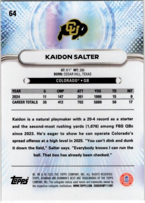 Kaidon Salter 2025 Topps Bowman Best University Pink Lava Card #64 086/175