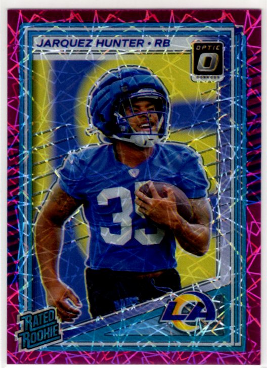 Jarquez Hunter 2025 Donruss Optic Rated Rookie Pink Prizm Card #352 62/99