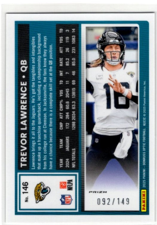 Trevor Lawrence 2025 Donruss Optic Red Prizm Card #146 092/149