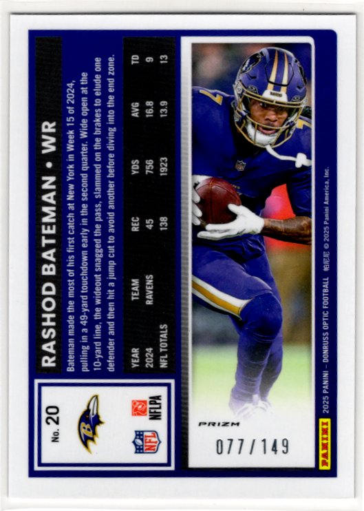 Rashod Bateman 2025 Donruss Optic Red Prizm Card #20 077/149