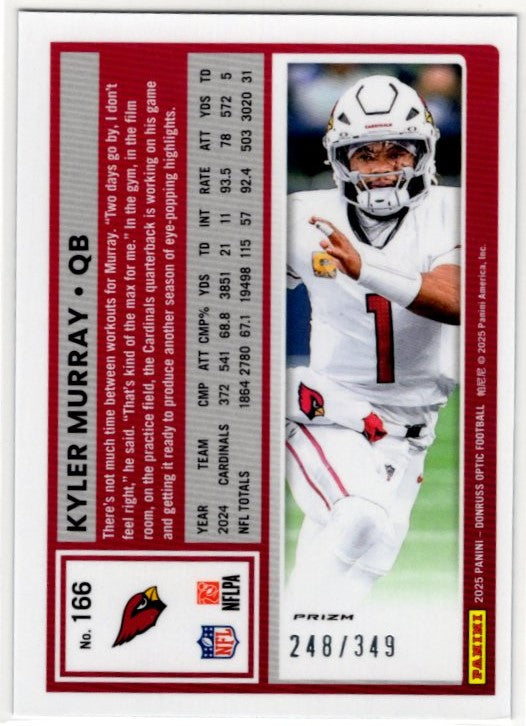 Kyler Murray 2025 Donruss Optic Neon Blue Prizm Card #166 248/349
