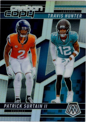 Patrick Surtain II / Travis Hunter 2025 Panini Mosaic Carbon Copy Silver Prizm Card #CC0-9