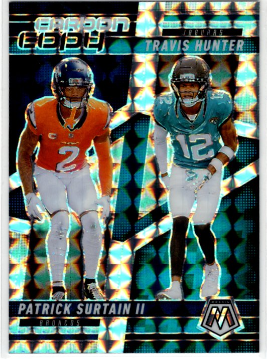 Patrick Surtain II / Travis Hunter 2025 Panini Mosaic Carbon Copy Reactive Prizm Card #CC0-9 (Copy)