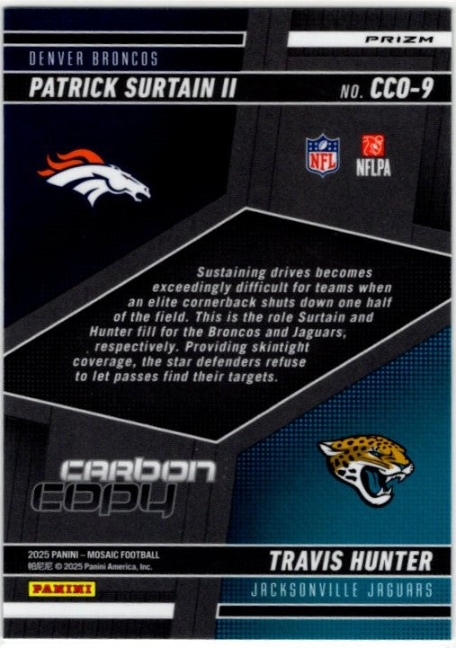 Patrick Surtain II / Travis Hunter 2025 Panini Mosaic Carbon Copy Reactive Prizm Card #CC0-9 (Copy)