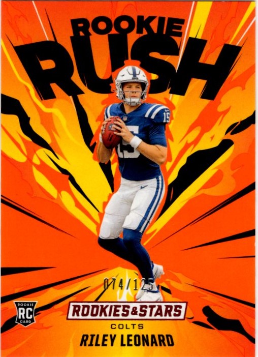 Riley Leonard 2025 Panini Rookies & Stars Rookie Rush Orange RC Card #16 074/125