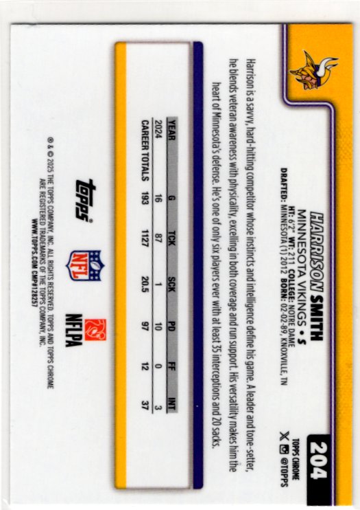 Harrison Smith 2025 Topps Chrome X-Factor Card #204