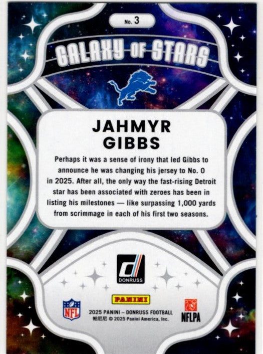 Jahmyr Gibbs 2025 Panini Donruss Galaxy of Stars Card #3