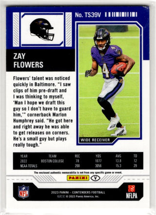 Zay Flowers 2023 Panini Contenders Rookie Tickets Variation RC Card #TS39V