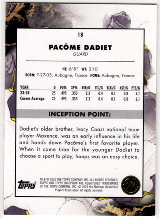Pacome Dadiet 2024 - 2025 Topps Inception Purple RC Card #18 135/150