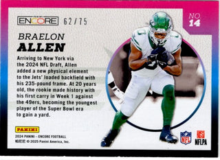 Braelon Allen 2024 Panini Encore Pacific Rookie Aurora RC Card #4 62/75