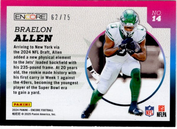 Braelon Allen 2024 Panini Encore Pacific Rookie Aurora RC Card #4 62/75