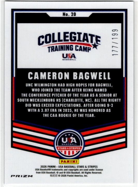 Cameron Bagwell 2026 Panini Stars & Stripes Baseball Purple Prizm Card #20 177/199