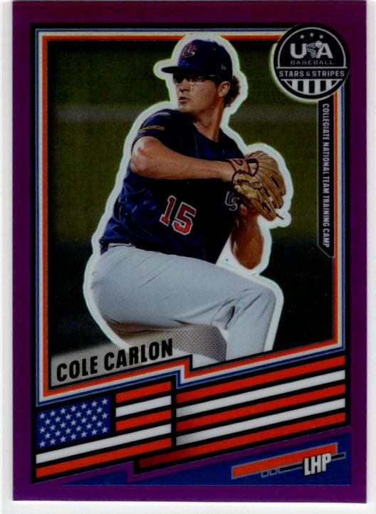 Cole Carlon 2026 Panini Stars & Stripes Baseball Purple Prizm Card #47 118/199