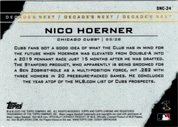 Nico Hoerner 2020 Topps Chrome Decades Next RC Card #DNC-24