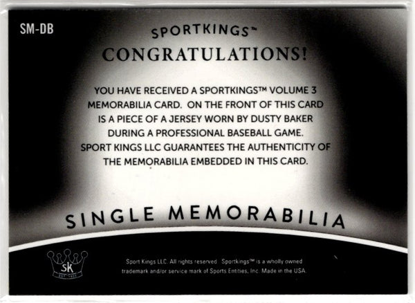 Dusty Baker 2022 Sportkings Volume #3 Single Memorabilia Patch Card #SM-DB