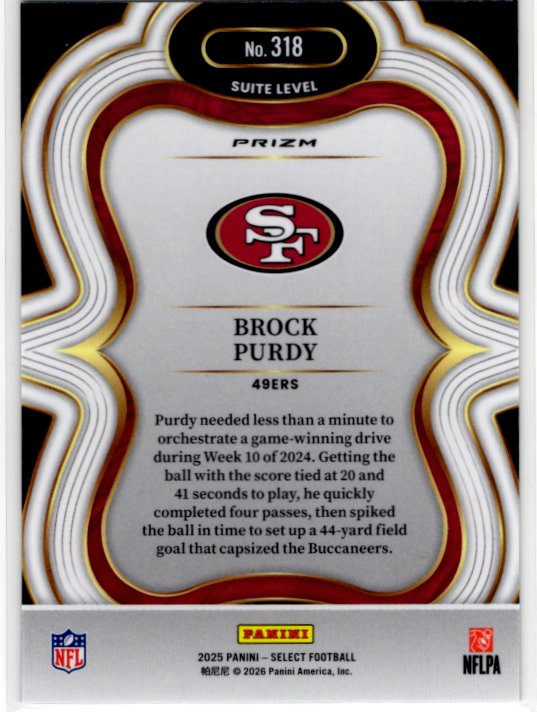 Brock Purdy 2025 Panini Select Suite Level Silver Disco Prizm Card #318