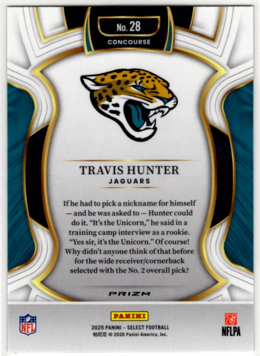 Travis Hunter 2025 Panini Select Concourse Silver Disco Prizm Card RC #28