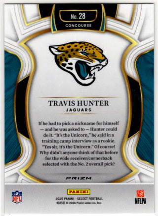 Travis Hunter 2025 Panini Select Concourse Silver Disco Prizm Card RC #28