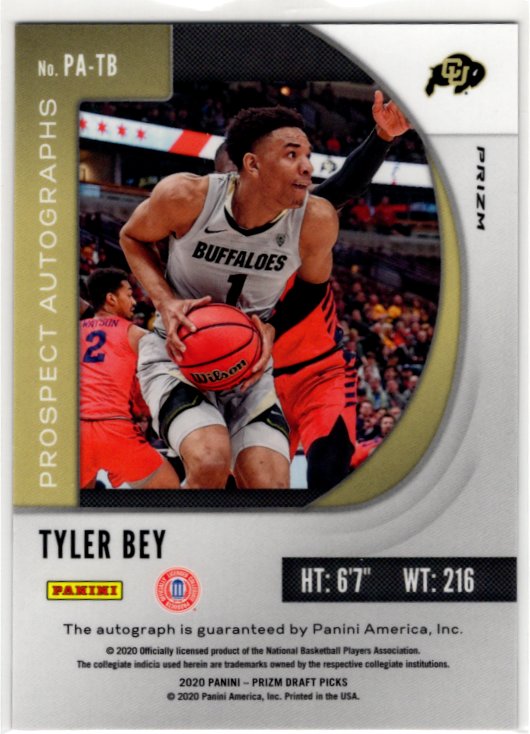 Tyler Bey 2020 Panini Red Cracked Ice Prizm Draft Picks Prospect Autograph RC Card #PA-TB