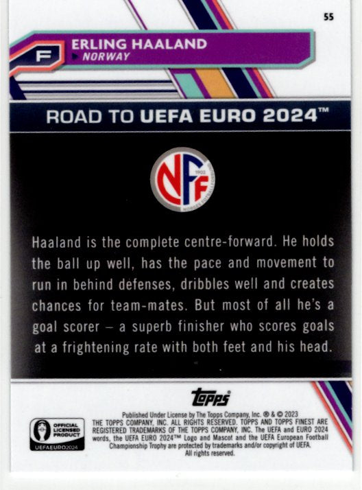 Erling Haaland 2023 Topps Finest UEFA Road To the Euros Card #55