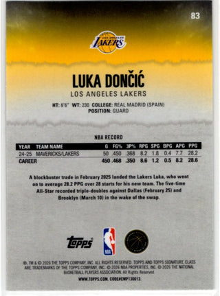 Luka Doncic 2026 Topps Signature Class Round 1 Pick 3 Refractor Card #83