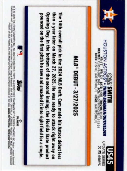 Cam Smith 2025 Topps Update Series RC Card #US45