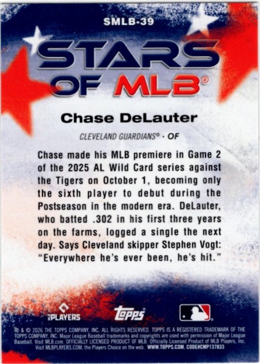 Chase DeLauter 2026 Topps Series 2 Stars of MLB Insert RC Card #SMLB-39