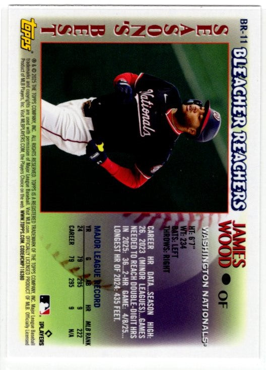 James Wood 2025 Topps Update Series Bleacher Reachers RC Card #BR-11