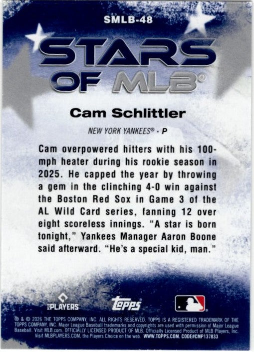 Cam Schlittler 2026 Topps RC Card #SMLB-48