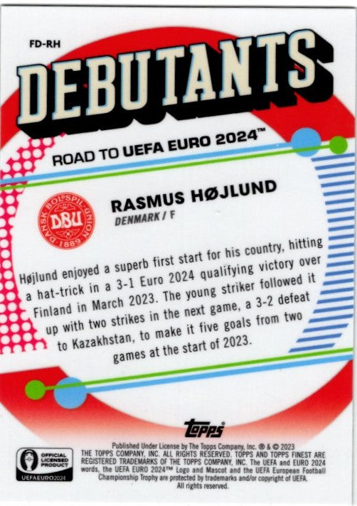 Rasmus Hojlund 2023 Topps Finest Debutants Road to UEFA Card #FD-RH