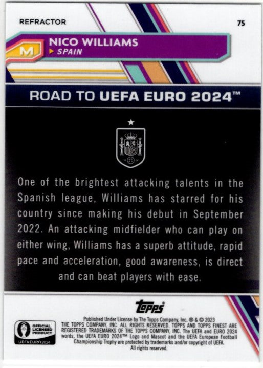 Nico Williams 2023 Topps Finest Road to UEFA Silver Refractor Card #75