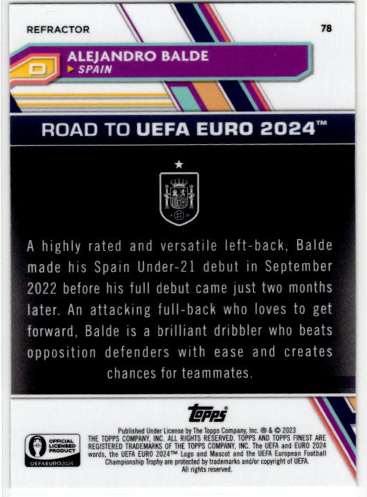 Alejandro Balde 2023 Topps Finest Road to UEFA Silver Refractor Card #78
