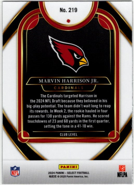 Marvin Harrison JR 2024 Panini Select Club Level RC Card #219