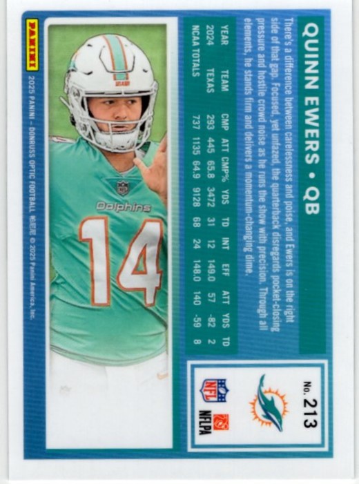 Quinn Ewers 2025 Donruss Optic Rated Rookie Card #213
