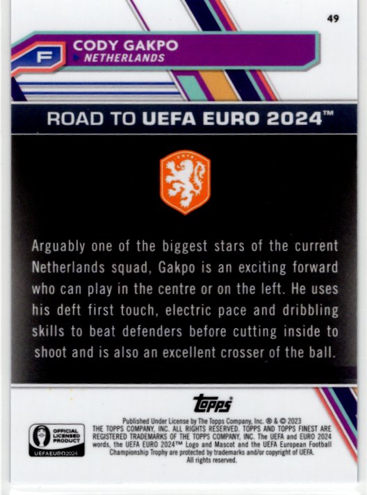 Cody Cakpo 2023 Topps Finest Road to UEFA Blue Card #49 139/250