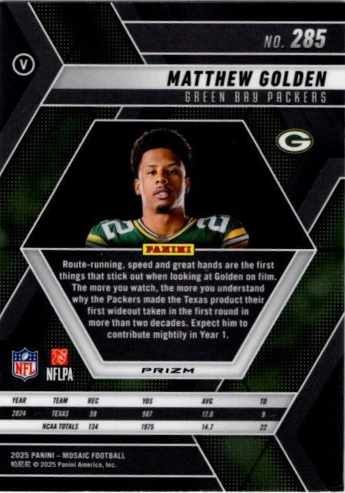 Matthew Golden 2025 Panini Mosaic Red Scope Prizm RC Card #285
