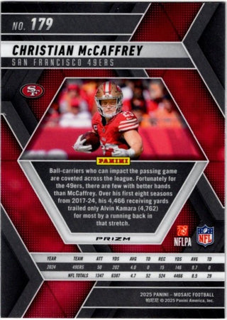 Christian McCaffery 2025 Panini Mosaic Red Scope Prizm RC Card #179