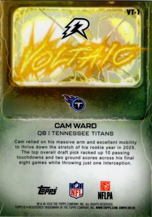 Cam Ward 2026 Topps Resurgence Voltaic RC Card #VT-1