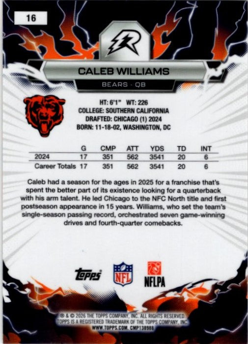 Caleb Williams 2025 Resurgence Orange and Blue Spark Card #16