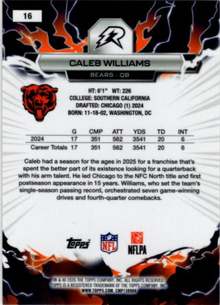 Caleb Williams 2025 Resurgence Orange and Blue Spark Card #16